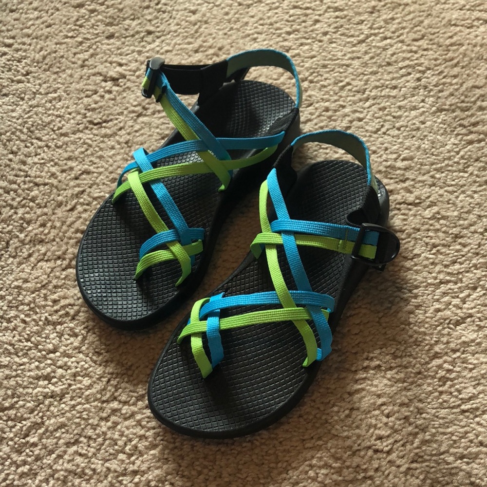 Blue and Green Chaco Sandals